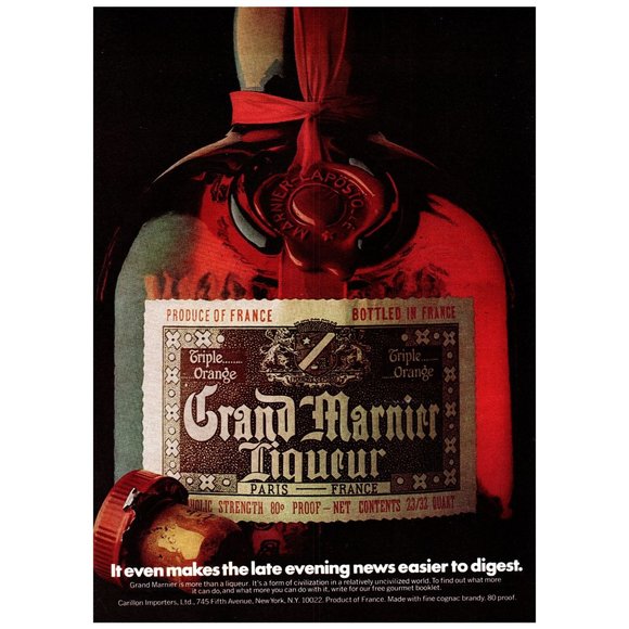 1974 Grand Marnier Vintage Print Ad Bottle Wall Art Decor Digestif Dessert - Picture 1 of 1